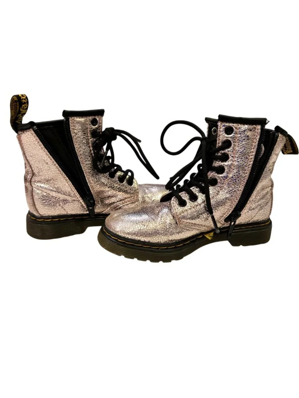 Dr. Martens Junior 1460 Kid's Pink Crinkle Metallic Lace-up Side Zip Boots 11